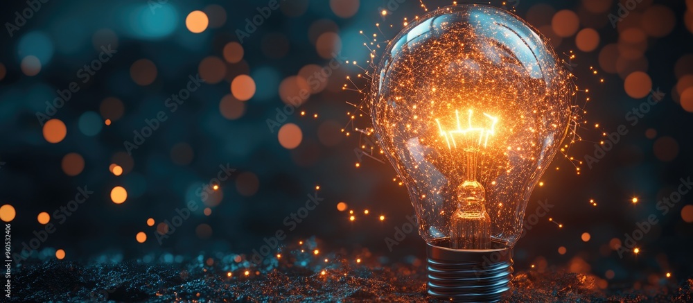 Poster technology represented by a burst of light from a bulb and its refraction effects