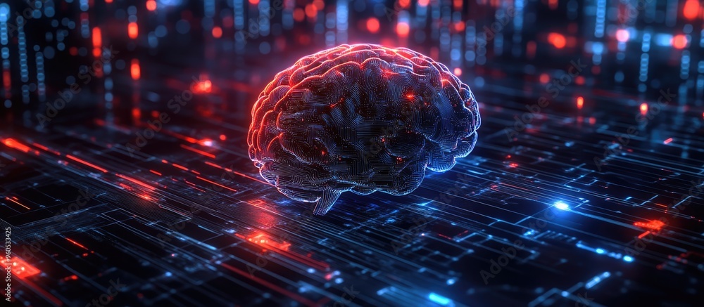 Poster abstract representation of artificial intelligence with a technology themed web backdrop virtual con