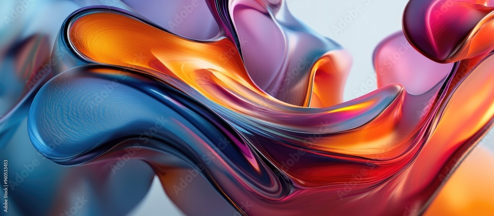 Poster colorful abstract composition with swirling shapes and vibrant hues creating a dynamic and energetic