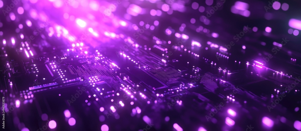 Poster abstract digital background featuring a purple cyber security theme showcasing a futuristic circuit 