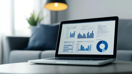 Fototapeta premium Open laptop displaying a digital business plan, modern approach to strategic planning