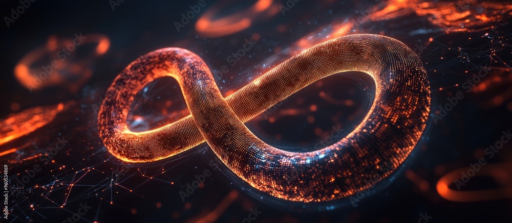 Poster endless infinity symbol representing virtual reality digital innovation online simulations and inter