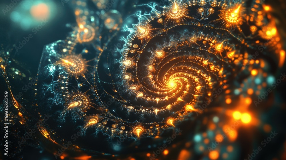 Poster three dimensional fractal structures illuminated exploring themes of technology communication educat