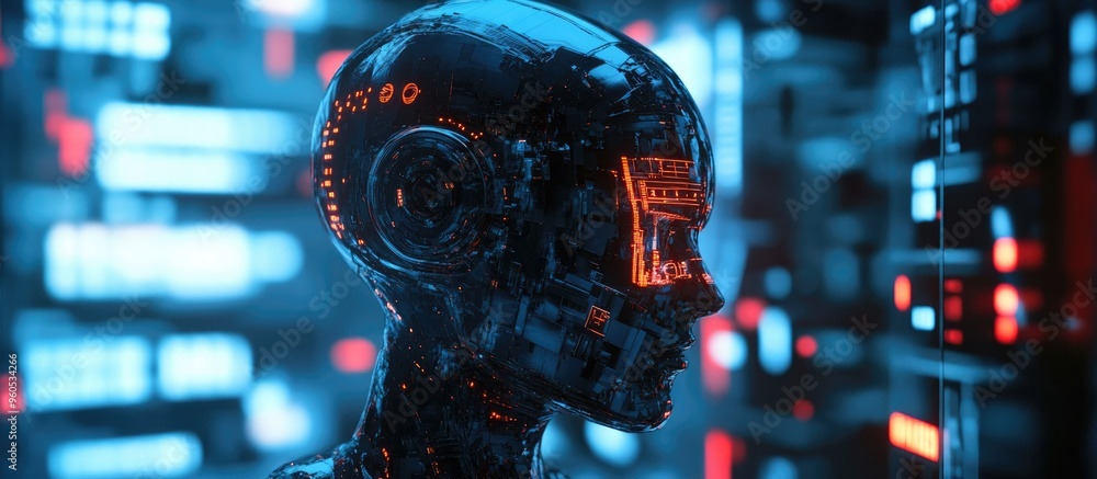Poster abstract representation of an android with a futuristic design emphasizing technology and innovation
