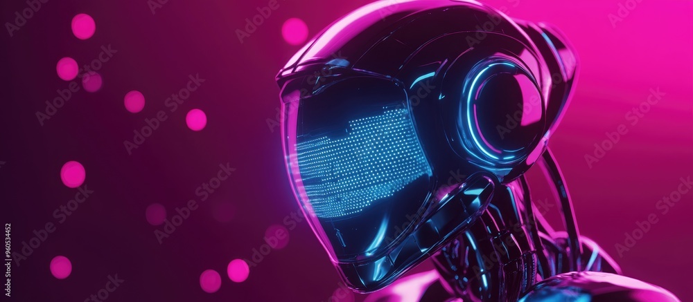 Poster 3d render of a retro wave style design featuring robot and artificial intelligence themes