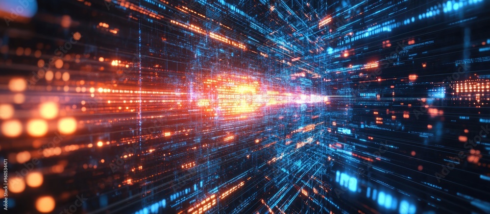 Poster abstract polygonal space depicting virtual reality interacting with an electronic display futuristic