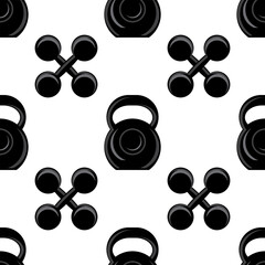 Vector Illustration with silhouettes of weights on a white background. Seamless pattern. Fitness collection.