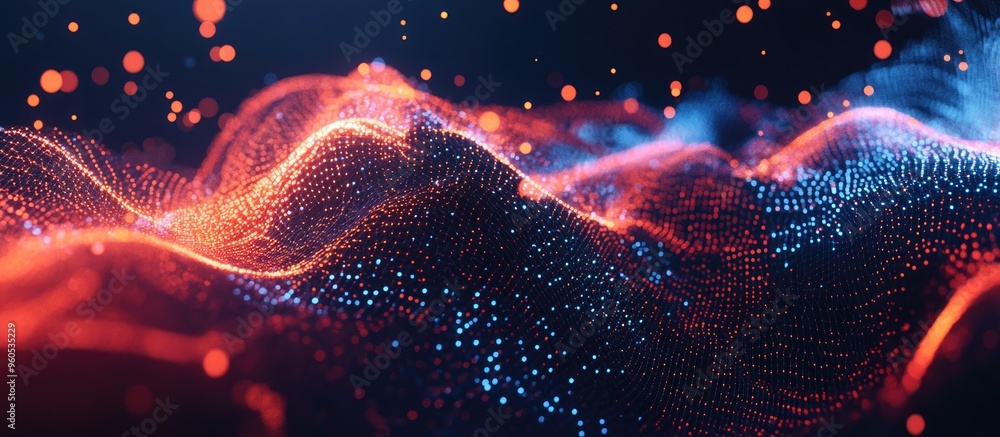 Poster abstract illustration of data technology featuring a low poly design with connecting dots and lines 