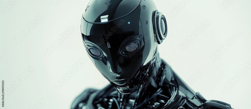 Poster detailed depiction of a black ai robot on a white background high quality 3d rendering and illustrat