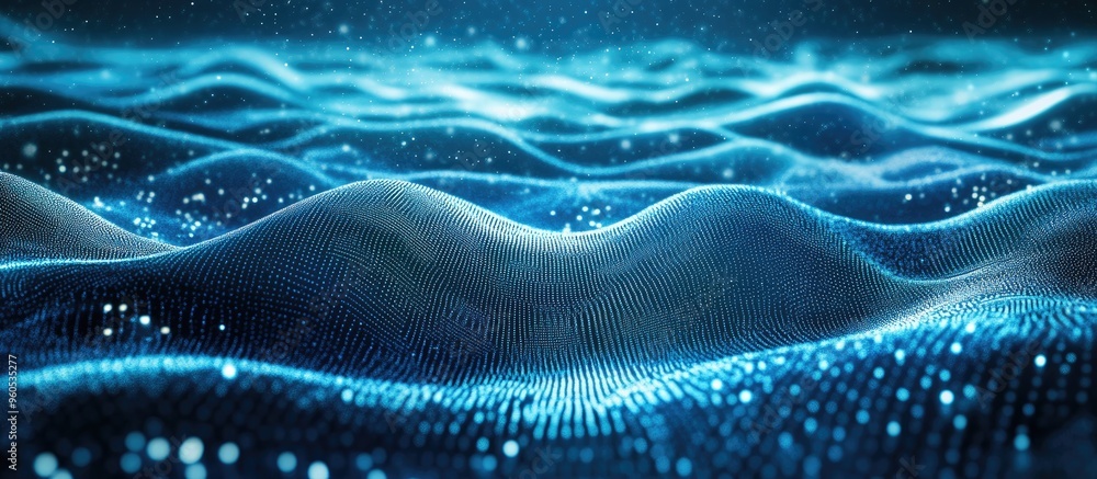 Poster blue wave light gradient texture background abstract ai technology and big data digital backdrop 3d 