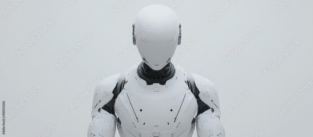 Aufkleber 3d rendering of a white robot set against a minimalist white backdrop