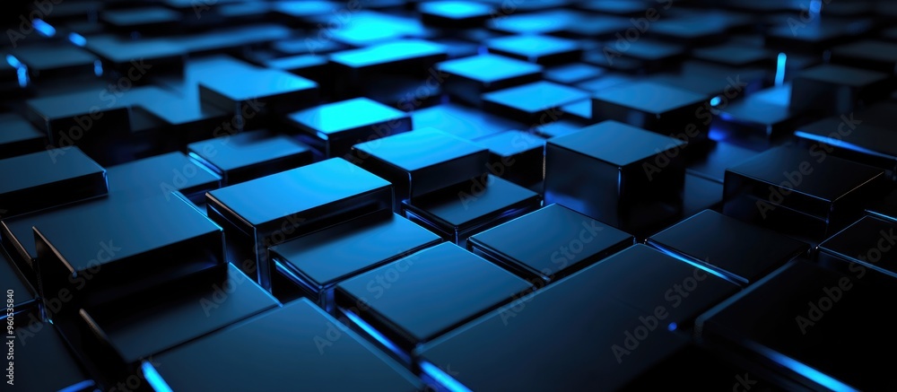 Aufkleber overlapping layers with a dark background illuminated by blue light
