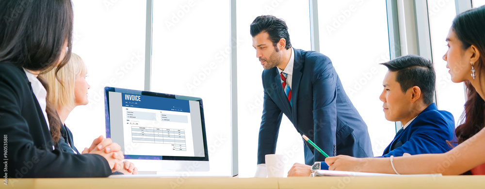 Poster invoice on computer screen from accounting application. computer program for financial and budget of