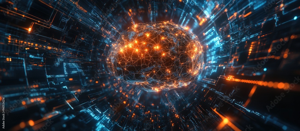 Poster abstract representation of artificial intelligence in a technological web environment virtual concep