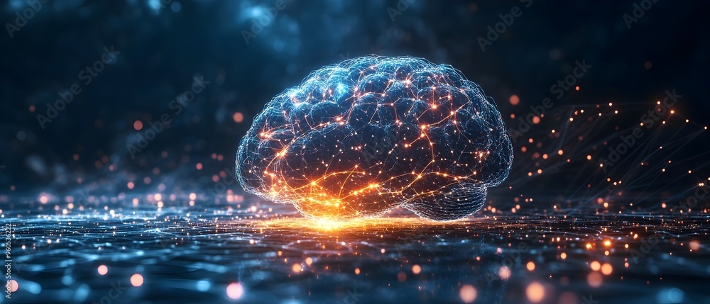 Aufkleber luminous digital brain with ai powered neural connections depicting futuristic intelligence and tech