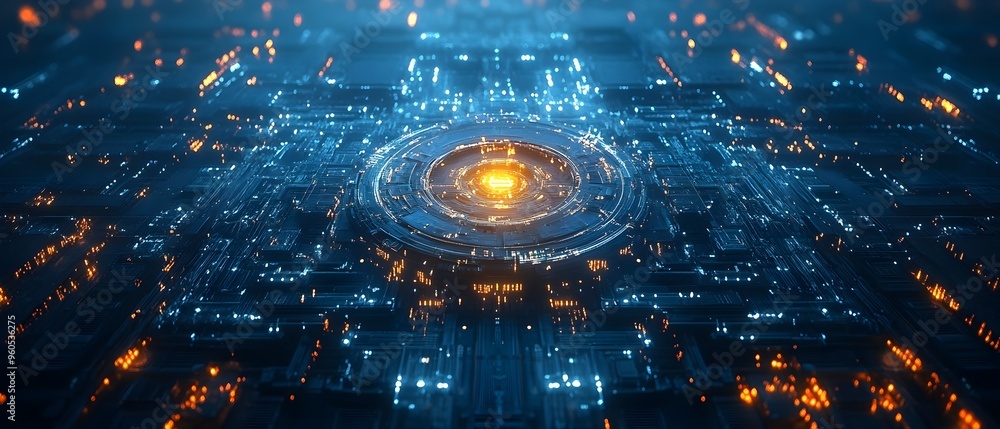 Poster glowing digital network fortress symbolizing advanced ai powered cybersecurity and defense systems p