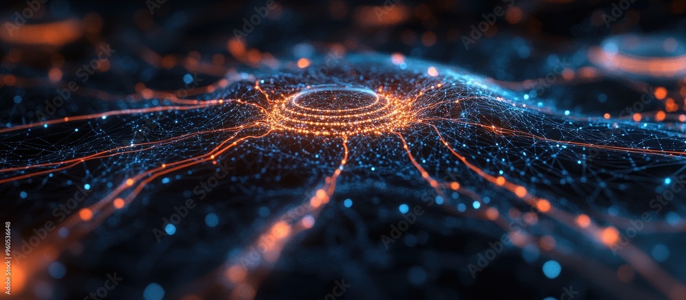 Poster artificial neural network within a cybernetic brain illuminated surface populated with interconnecte