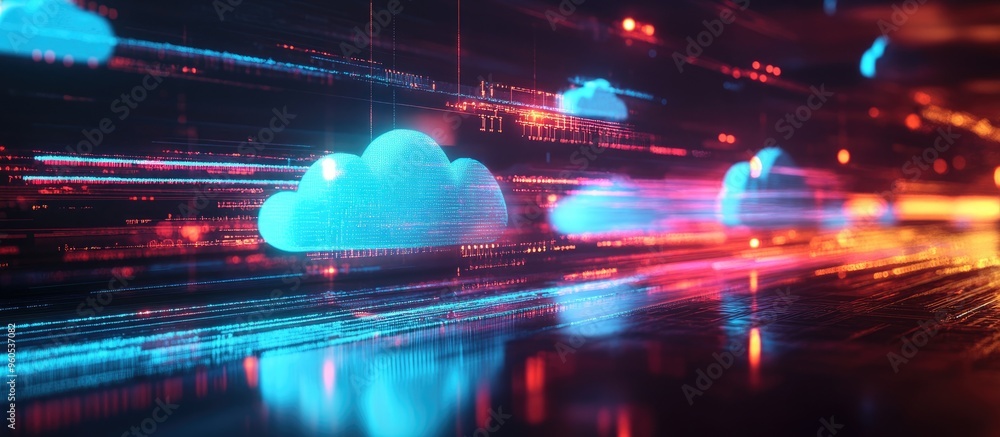 Poster connecting and communicating through a global network using cloud data and internet technology emplo