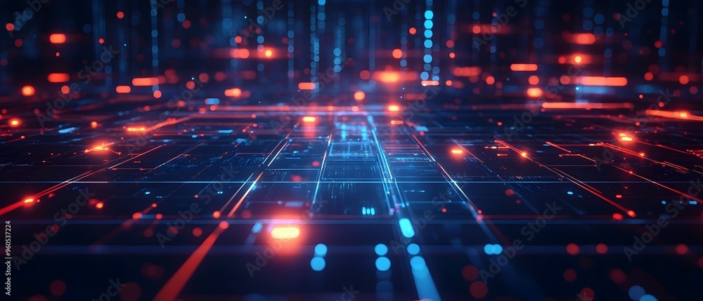 Poster glowing ai powered security system with real time monitoring and predictive threat analysis symboliz