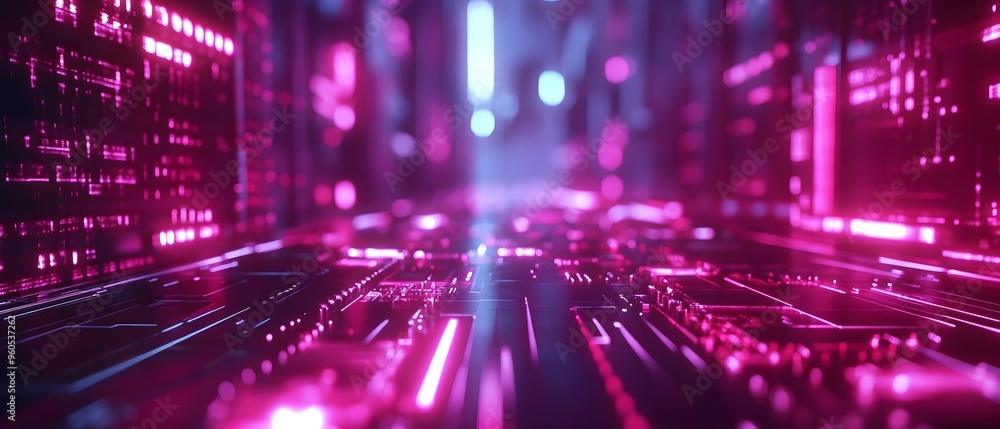 Poster futuristic semiconductor foundry and microprocessor manufacturing concept with intricate digital cir