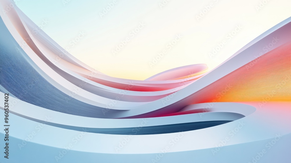 Wall mural abstract architectural background featuring smooth white surfaces and colorful gradient lines 3d ren