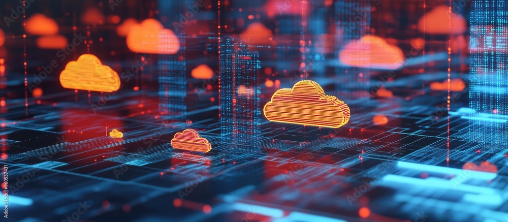 Poster cloud storage concept emphasizing digital communication and internet connectivity within data inform
