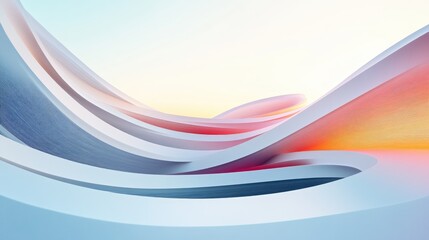Abstract architectural background featuring smooth white surfaces and colorful gradient lines 3D rendering and illustration