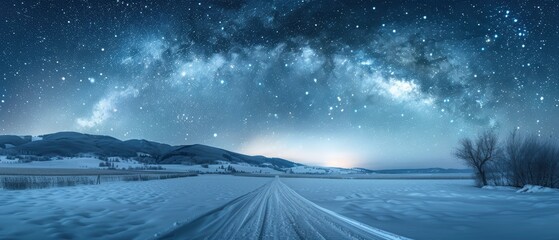Majestic Astrophotography: Stunning Starry Night Sky above Snowy Landscape in Crisp