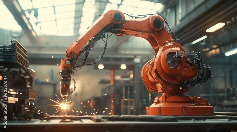 Poster automated robotic arm welding system in an industrial setting manufacturing technology for robotic a