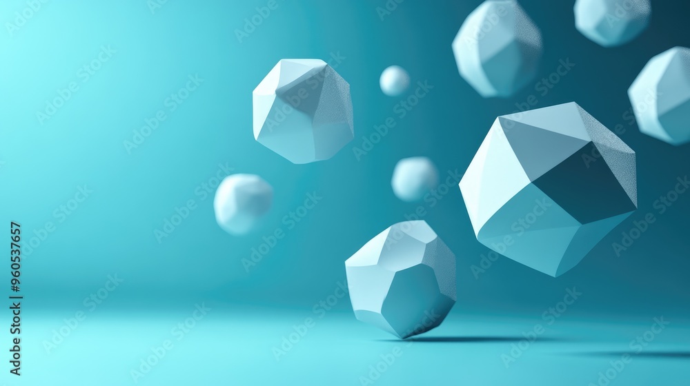 Poster three dimensional polyhedrons in a cool hue with a blank background 3d rendering