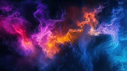 Fototapeta premium Vivid colors emerge from a chemical reaction, showcasing dynamic patterns and glowing hues under ultraviolet light in a laboratory environment