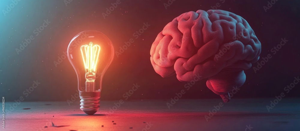 Aufkleber 3d rendering of an artificial intelligence brain alongside a light bulb