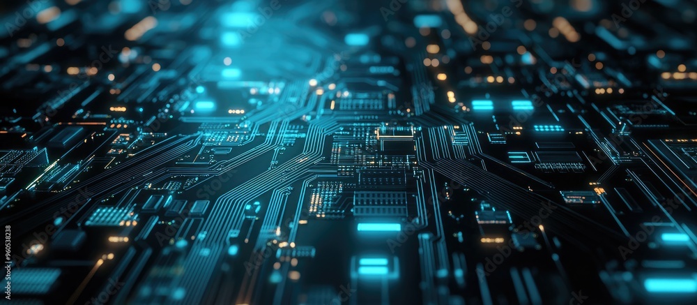 Poster futuristic electronic circuit board design featuring an abstract background with space for text