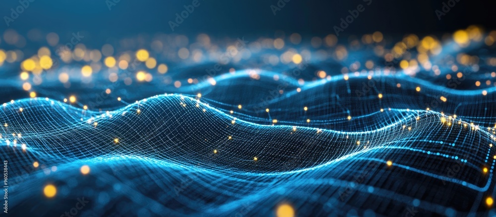 Poster abstract technology background featuring interconnected dots and lines digital communication structu