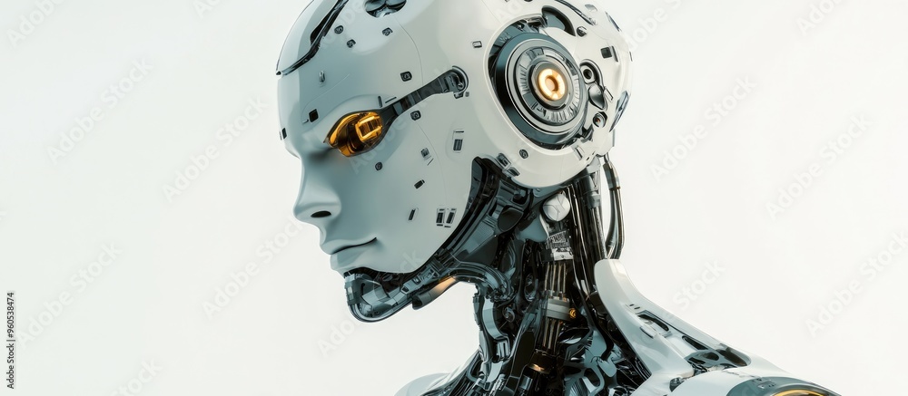 Poster futuristic robot design on a white background adding an element of fun to your creative projects 3d 