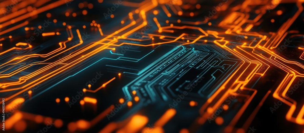 Poster abstract digital circuit board representing advanced technology with a black background highlighting