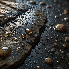A natural stone protected with moisture and mold-resistant liquid, ensuring hydrophobicity by repelling water droplets