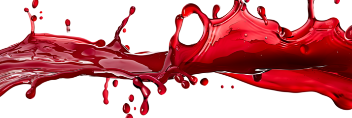 Vibrant and energetic splash of a red liquid similar to red berry jam, syrup, juice or punch, insolaten on withe background