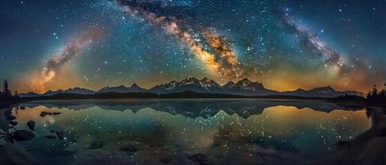 Serene Night Sky: Stunning Photo of Milky Way Reflection on Calm Lake