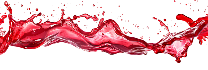 Vibrant and energetic splash of a red liquid similar to red berry jam, syrup, juice or punch, insolaten on withe background