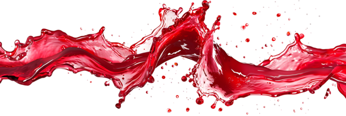 Vibrant and energetic splash of a red liquid similar to red berry jam, syrup, juice or punch, insolaten on withe background
