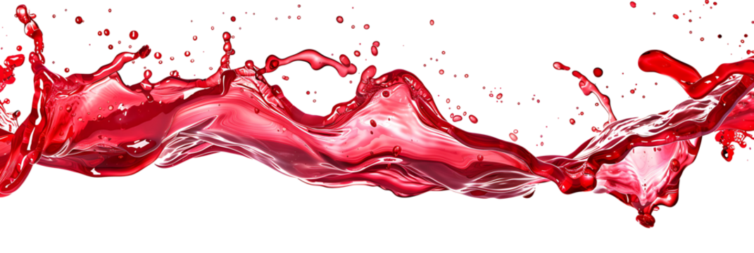 Vibrant and energetic splash of a red liquid similar to red berry jam, syrup, juice or punch, insolaten on withe background