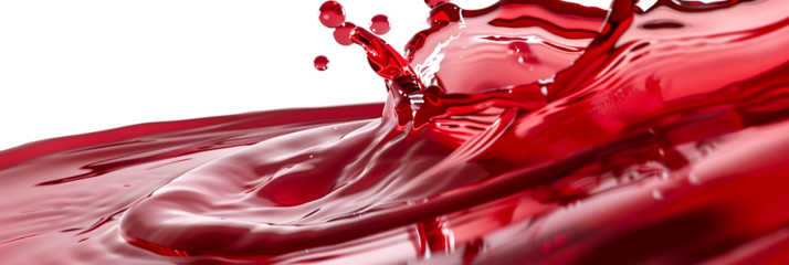 Vibrant and energetic splash of a red liquid similar to red berry jam, syrup, juice or punch, insolaten on withe background