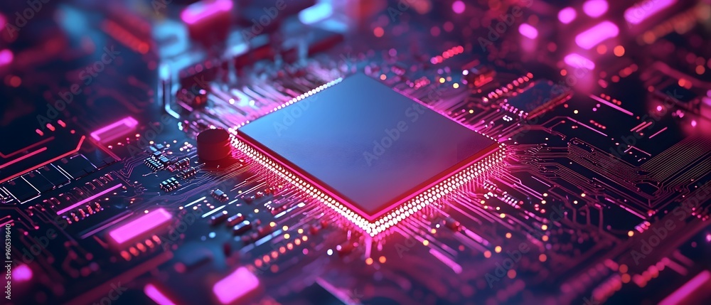 Poster innovative semiconductor chip with cutting edge nanotechnology and futuristic microprocessor design 