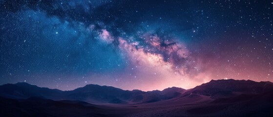 Fototapeta premium Majestic Night Sky: Stunning Astrophotography of Clear Starlit Sky Over Mountain Range