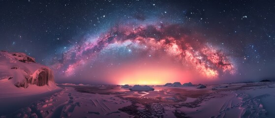 Fototapeta premium Majestic Starry Sky Over Snowy Landscape in - Ideal for Astrophotography Enthusiasts