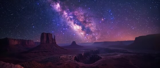 Starry Night Skies: Captivating Milky Way Display Over Canyon in Mesmerizing - Ideal for Astrophotography Enthusiasts