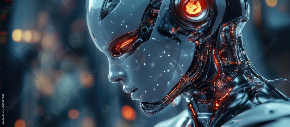 Poster future advancements in robotics and artificial intelligence depicted through 3d rendering