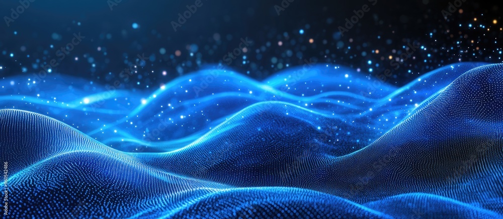 Poster Blue wave light gradient texture background Abstract digital background representing AI technology and big data 3D rendering