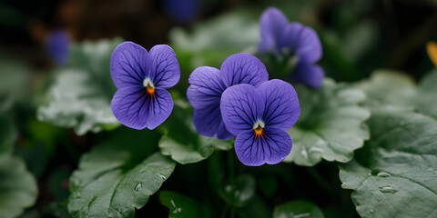 Violets Blooming in Country Garden